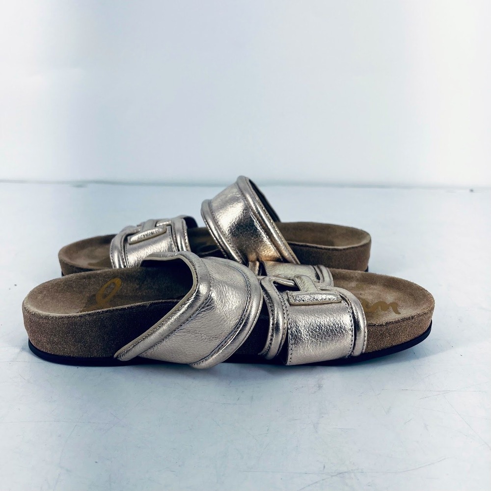 Sam Edelman Rowan Metallic Gold Leather Slide Sandals Womens 7.5 M Flat Shoes